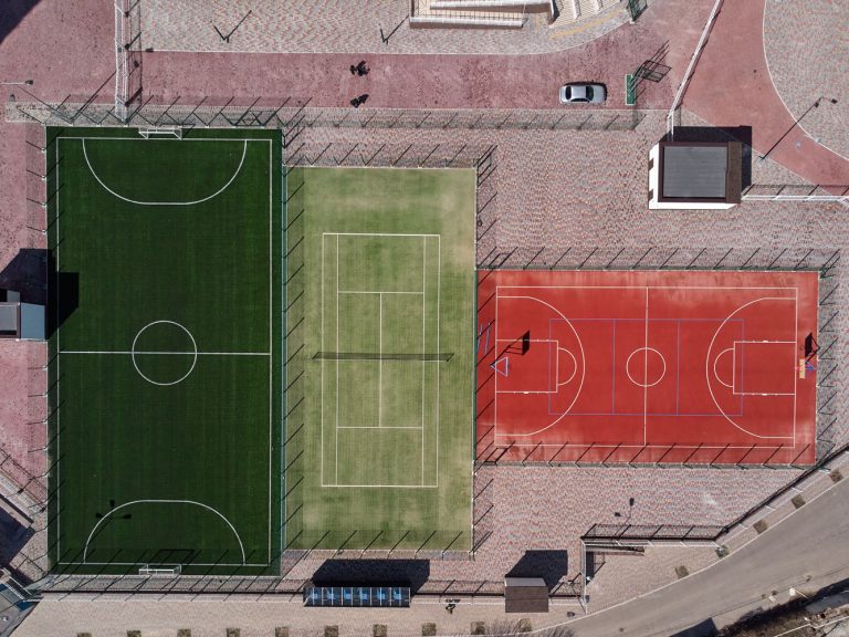 football tennis basketball court top aerial view