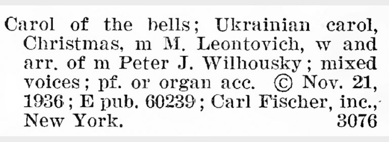 Виписка з каталогу реєстру авторських прав США, 1937 рік