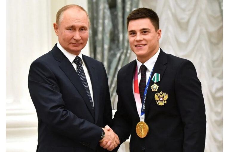 Russian gymnast Nikita Nagorny and war criminal Putin.