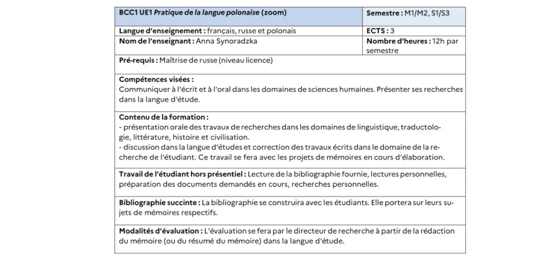 Photo: Descriptif du cours de la langue polonaise : Université de Lille